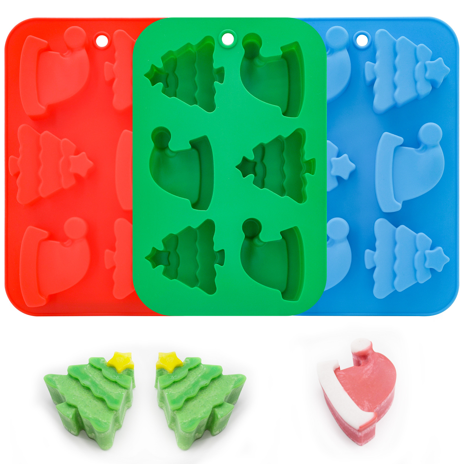 DIY Christmas Tree & Hat Silicone Baking Mold Set - 6 Piece Cake & Chocolate Mold Kit