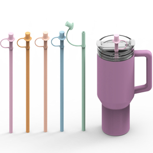 Silicone straw with lid drinking water tube silicone milk tea straw juice soft thin straw children's food supplement silicone straw (2).jpg