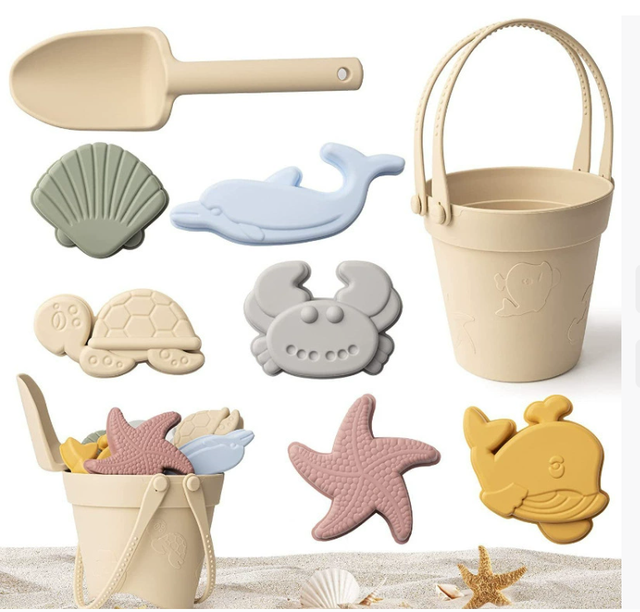 Silicone Beach Toy Set for Children, Sand Shovel, Portable Beach Bucket, Parent-Child Beach Sand Tools Wholesale