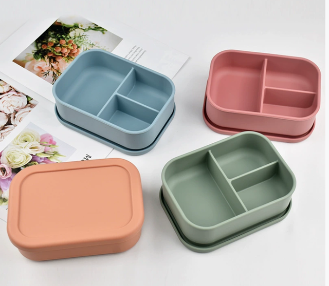 Food-grade Silicone Lunch Box, Microwave-safe, Portable Meal Box for Students And Office Workers, Three-compartment Fresh-keeping And Insulated Box