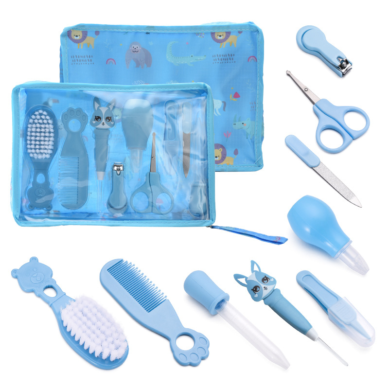 Foreign trade baby care set baby nail clippers thermometer care tools comb brush care 9-piece set (4)