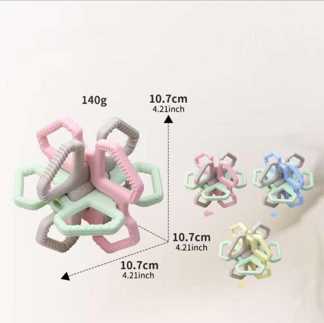 Baby Manhattan Handheld Ball Soft Silicone Rattle Crib Bell Teether Chew Toy for 0-3 Year Olds.