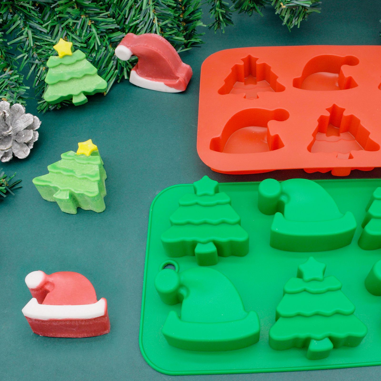 DIY Christmas tree shape baking mold Christmas hat style mold silicone 6-piece cake mold chocolate mold (4)