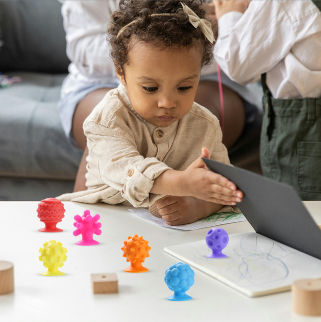 Cross-border Fidget Toys Children's Stress Relief Suction Ball Silicone Sensory Ball Soft Texture Stress Relief Toy 8PCS.