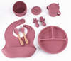Children's Silicone Feeding Plate with Bib, Baby Food Bowl, Straw Cup, and Baby Feeding Silicone Tableware Set