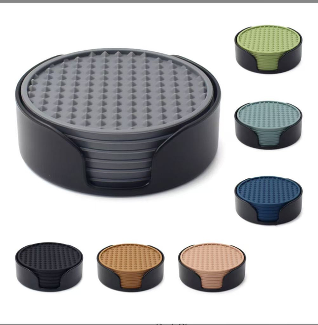 10cm Round Silicone Coasters, Modern Minimalist with Spill-Resistant Ring, Food-Grade Non-Slip Tea Cup Coaster Set