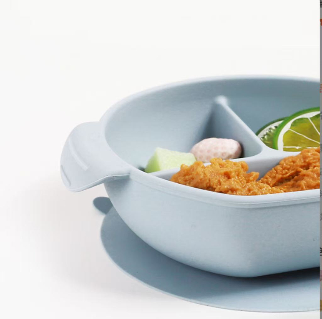 Baby All-in-one Suction Divided Feeding Plate Set, Children's Silicone Dinner Plate, Infant Feeding Bowl