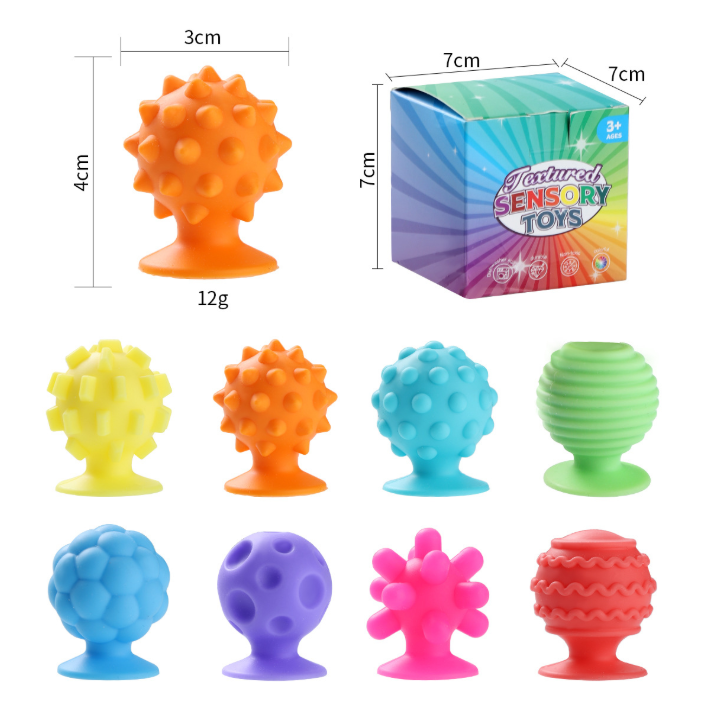 Cross-border Fidget Toys Children's Stress Relief Suction Ball Silicone Sensory Ball Soft Texture Stress Relief Toy 8PCS.
