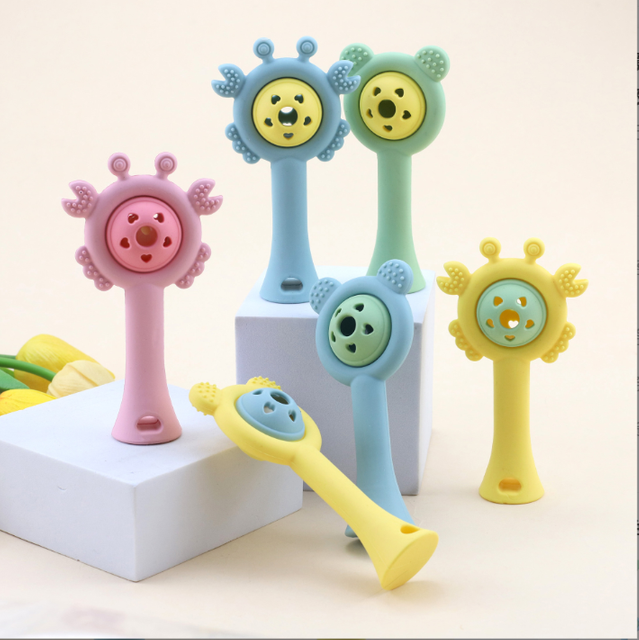 Cross-border Children's Food-grade Silicone Palm Rattle Teether, Baby Soothing Chew Toy, Teething Stick for Infants.