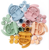 Children's Silicone Feeding Plate with Bib, Baby Food Bowl, Straw Cup, and Baby Feeding Silicone Tableware Set