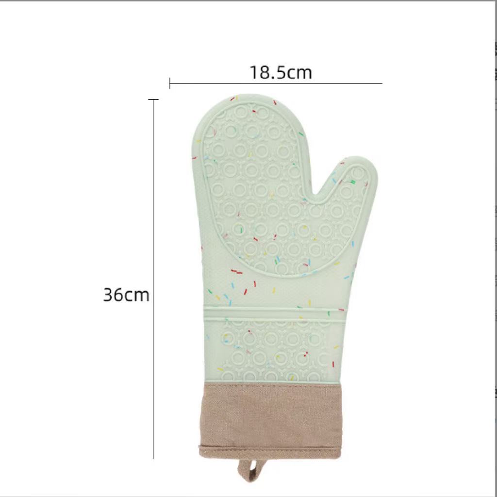 Wholesale Long Silicone Gloves with Nordic Colorful Dots, Padded Silicone Heat-resistant Gloves, Oven Mitts, Kitchen Supplies